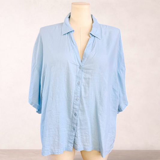 Avella Blue Linen Blend Top | Plus Size 22 | New with tags