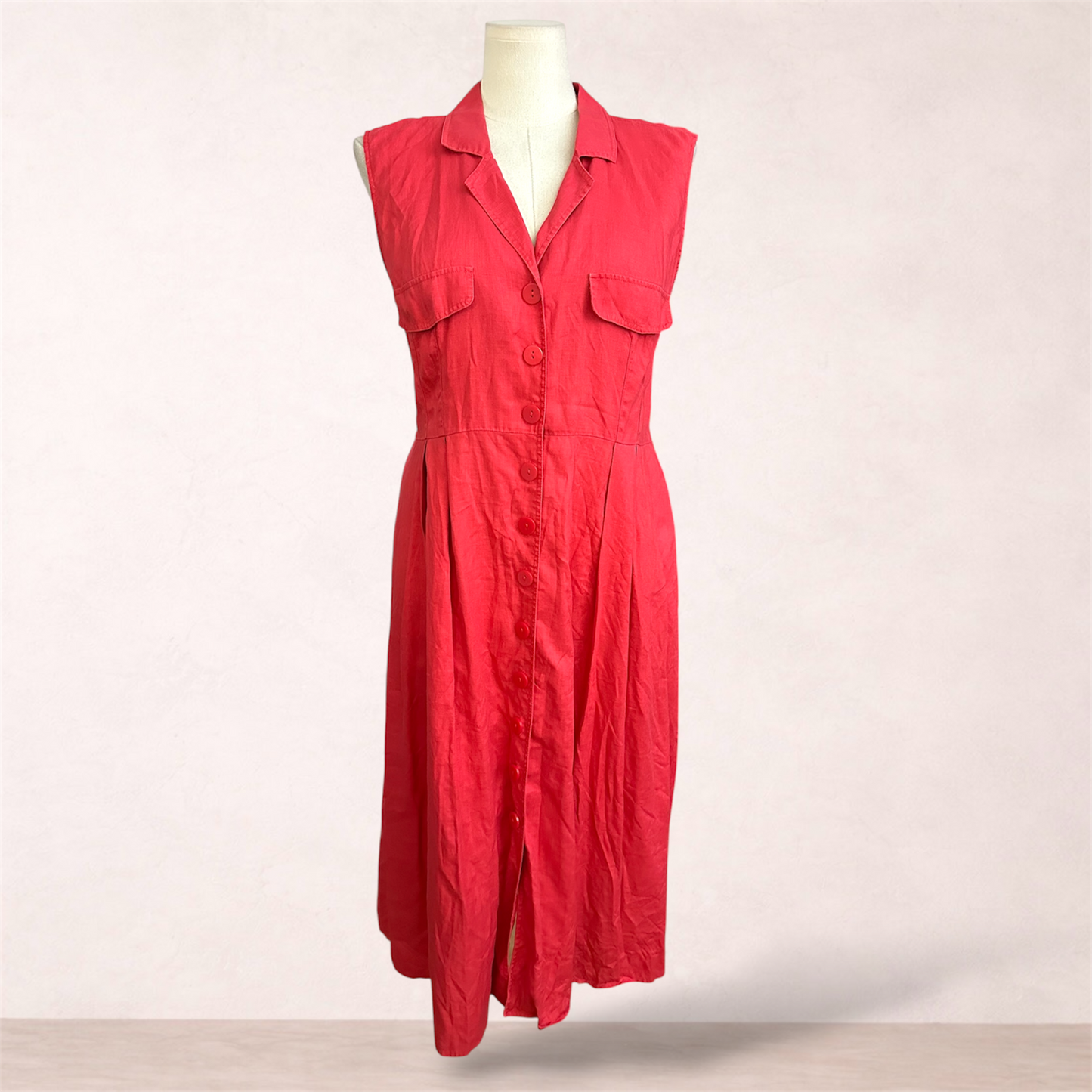 Sussan Red Linen Shirt Midi Dress | Size 18