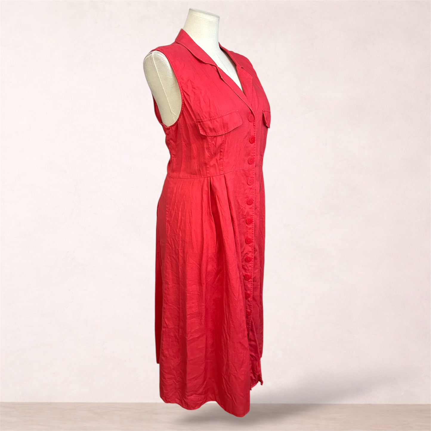 Sussan Red Linen Shirt Midi Dress | Size 18