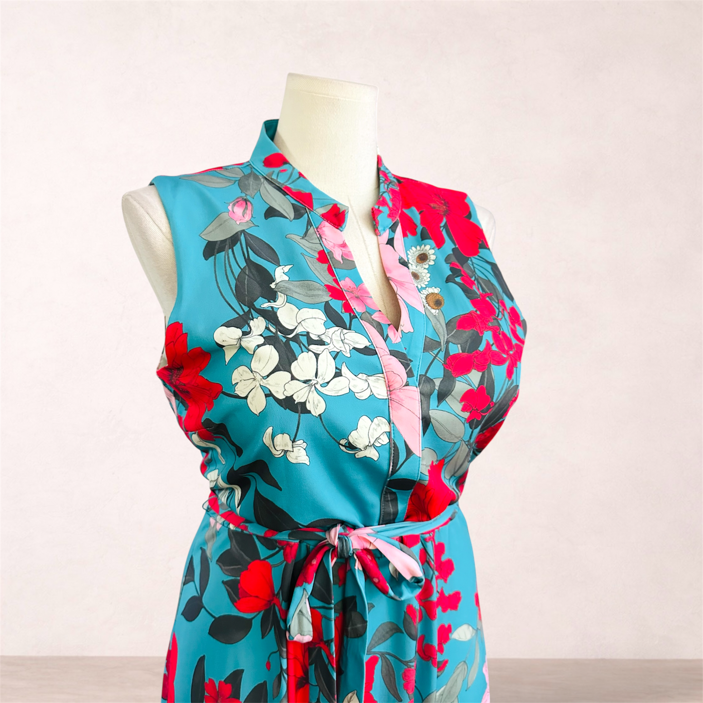 Leona Edmiston Turquoise Floral Midi Dress | Size 16