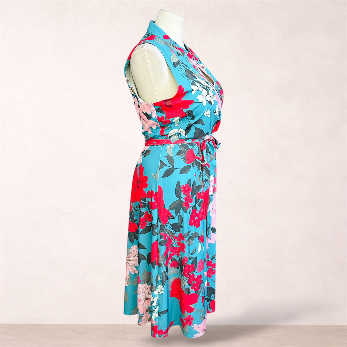 Leona Edmiston Turquoise Floral Midi Dress | Size 16
