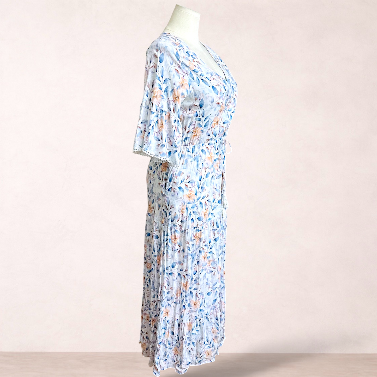 Miracle White Floral Rayon Maxi Dress | Size 16