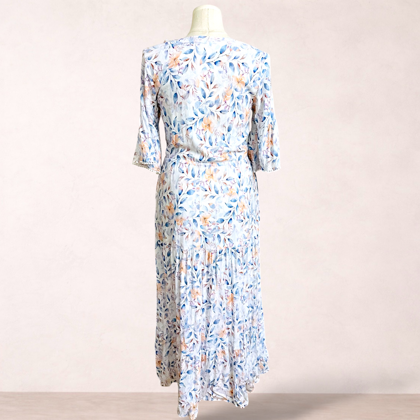Miracle White Floral Rayon Maxi Dress | Size 16