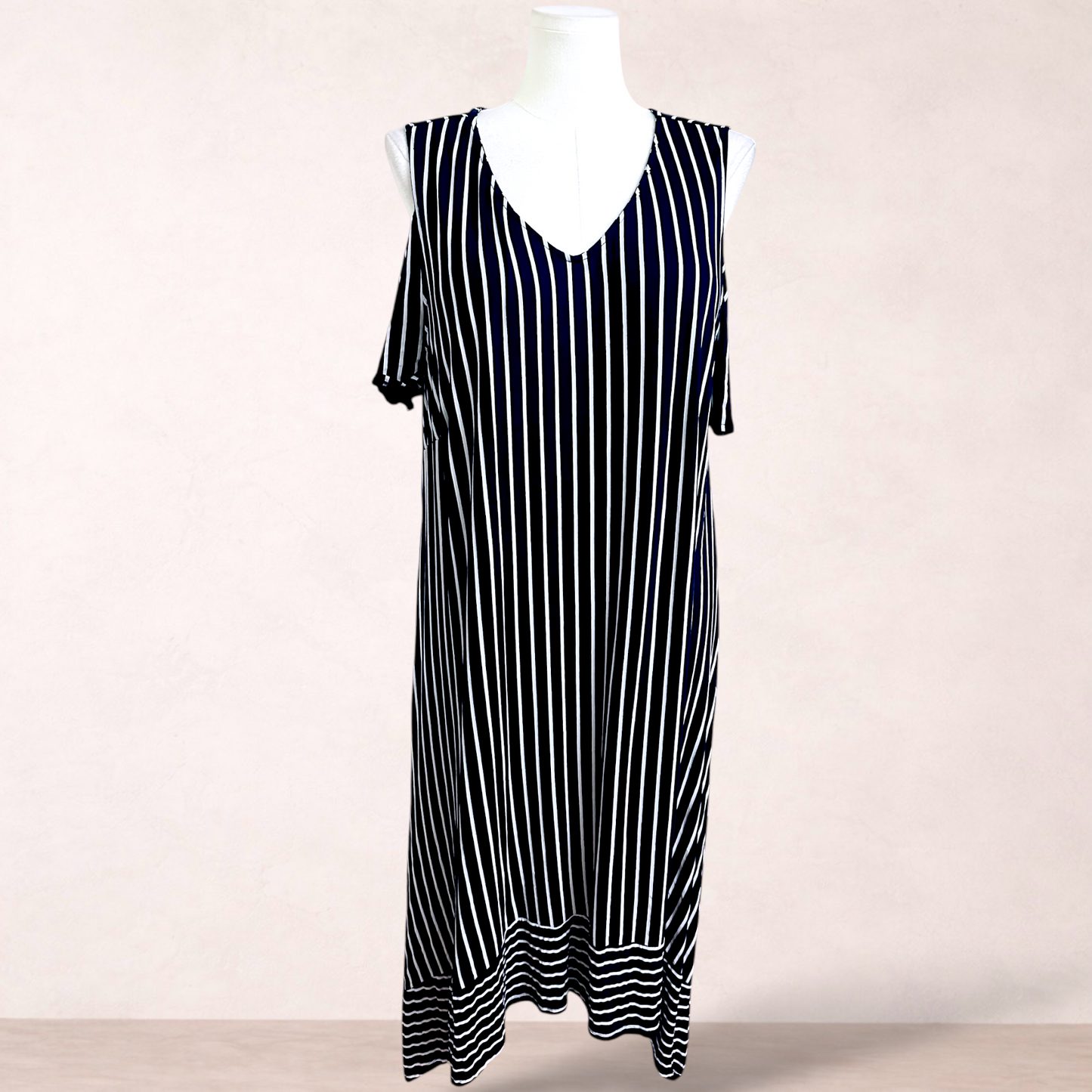 Autograph Navy Blue Striped Midi Dress | Plus Size 20