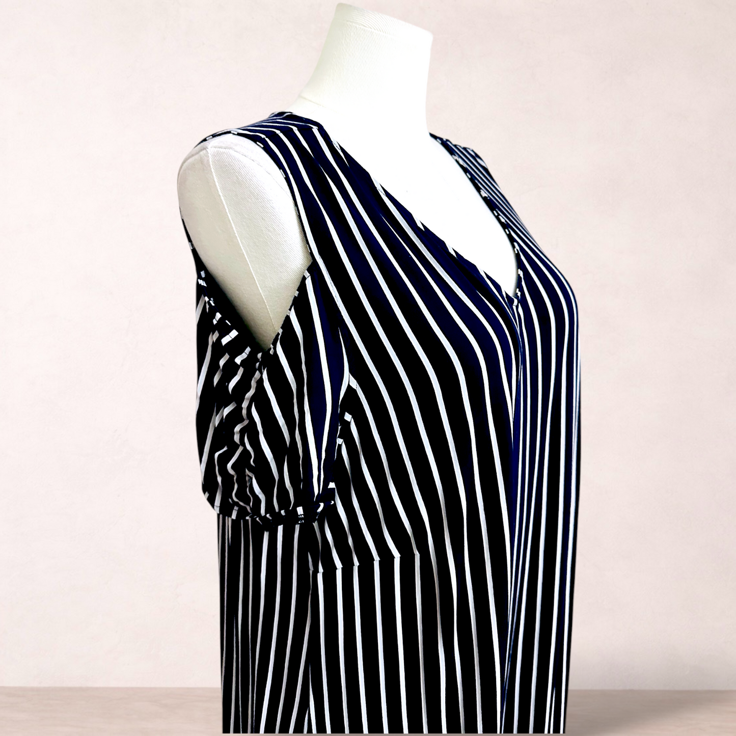 Autograph Navy Blue Striped Midi Dress | Plus Size 20