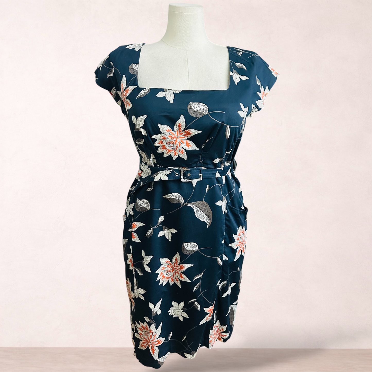 Ojay Navy Blue Floral Dress | Size 16