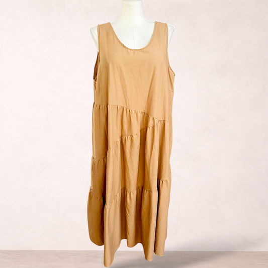 Autograph Linen Blend Taupe Midi Dress | Plus Size 20