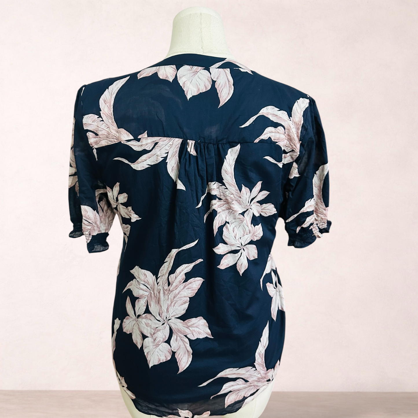 Jacqui E Navy Floral Cotton Blouse | Size 14