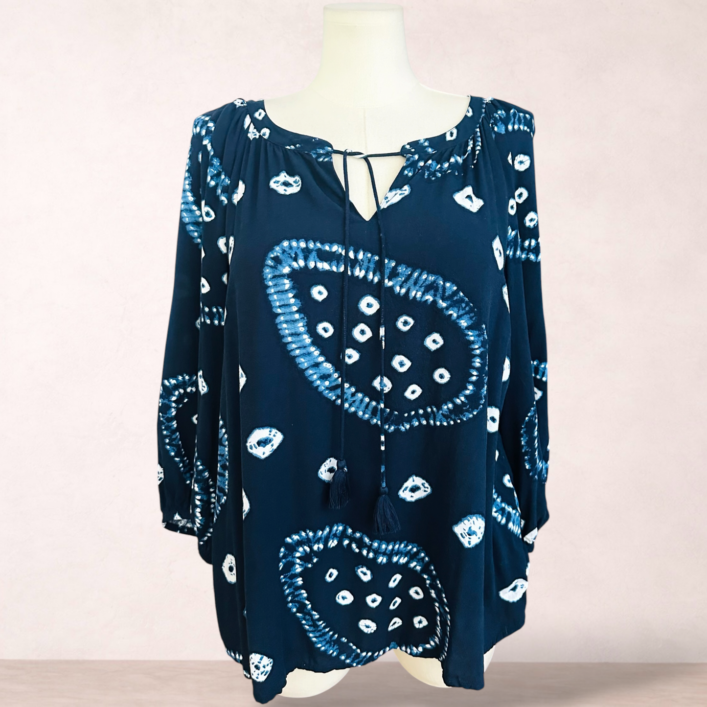 Virtuelle Navy Blue Tie Dye Top | Plus Size 16