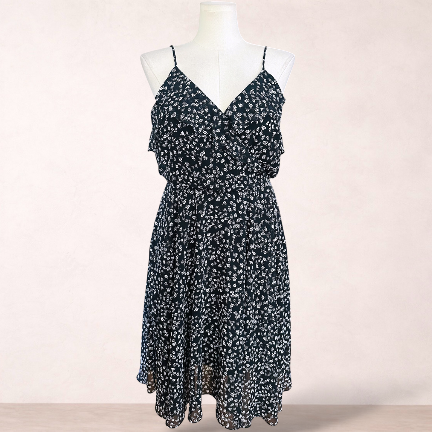 Portmans Black Floral Midi Dress | Size 16