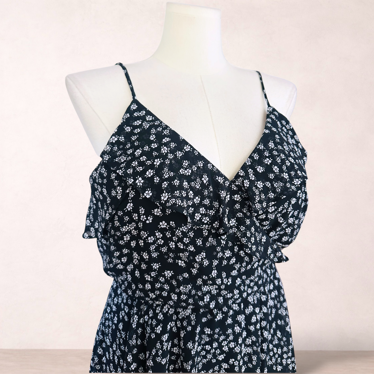 Portmans Black Floral Midi Dress | Size 16