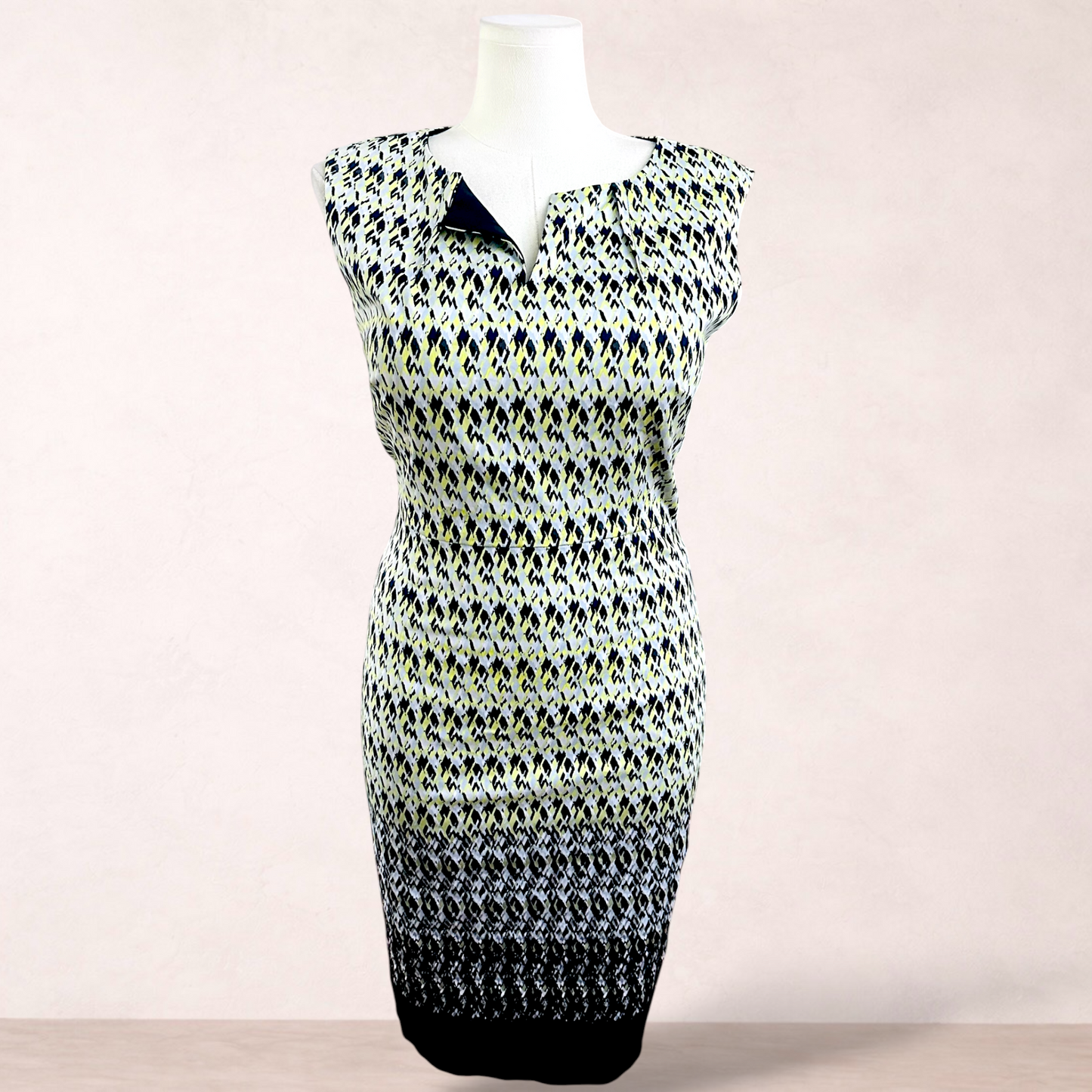 Jacqui E Print Cotton Blend Dress | Size 14