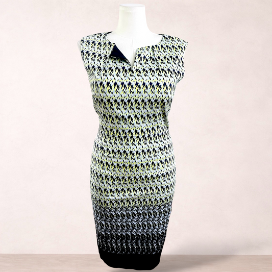Jacqui E Print Cotton Blend Dress | Size 14