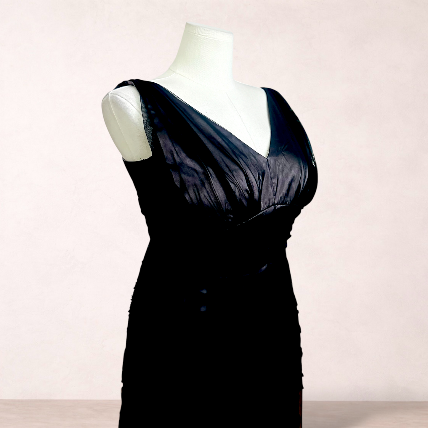 Liz Jordan Black Embroidered Mesh Midi Dress | Size 14