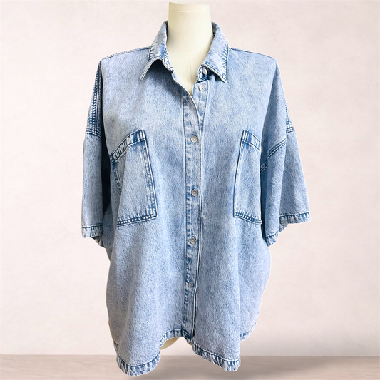 Avella Blue Denim Boxy Fit Shirt | Plus Size 26 | New with tags