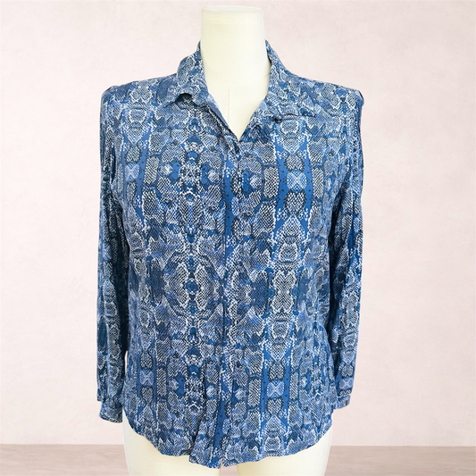David Lawrence Blue Snake Print Shirt | Size 16
