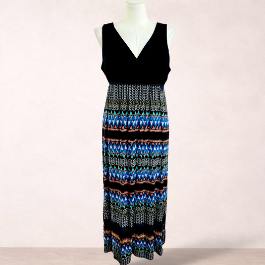 Katies Black Print Maxi Dress | Size 1XL/16