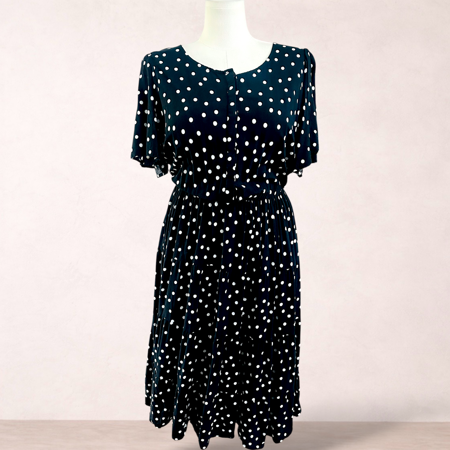 Katies Black Polka Dot Midi Dress | Size 20