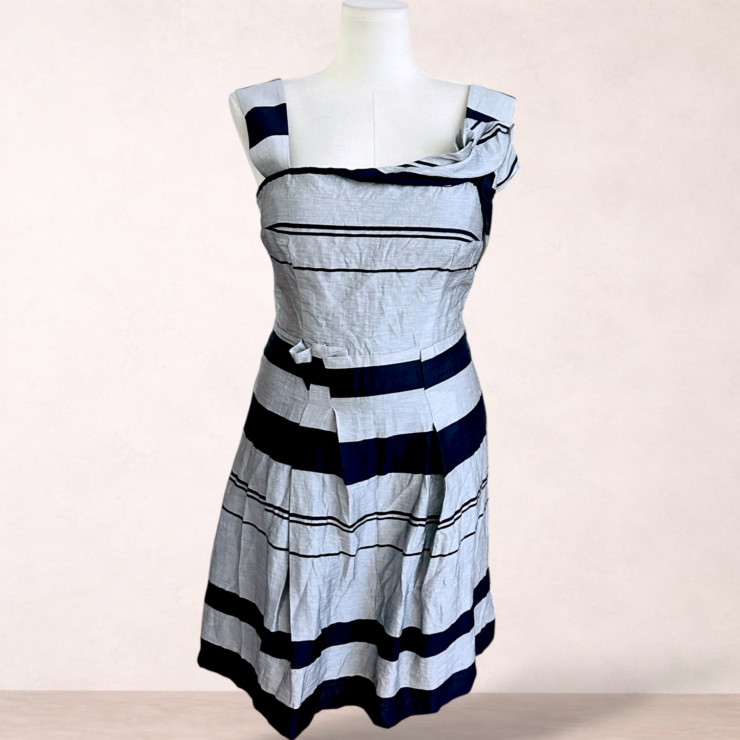 Veronika Maine Blue Grey Stripe Dress | Size 14