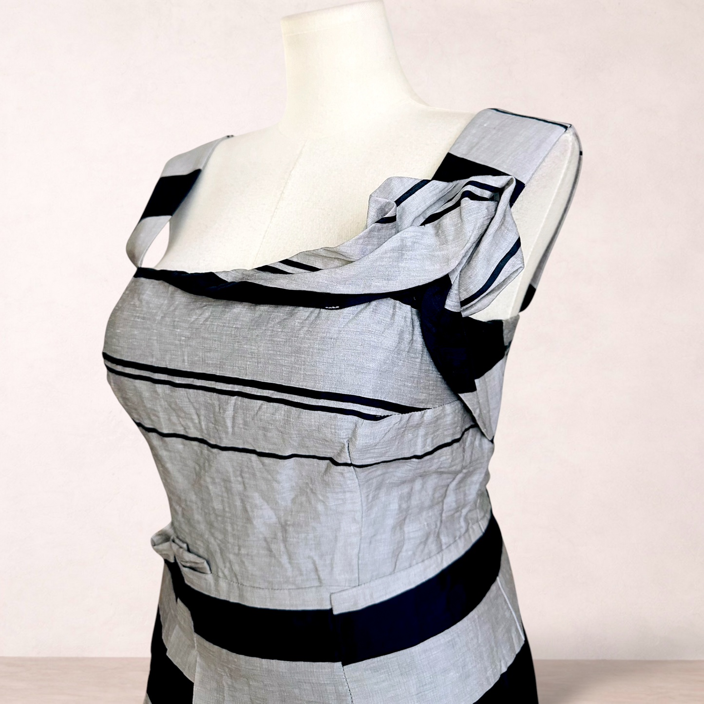 Veronika Maine Blue Grey Stripe Dress | Size 14