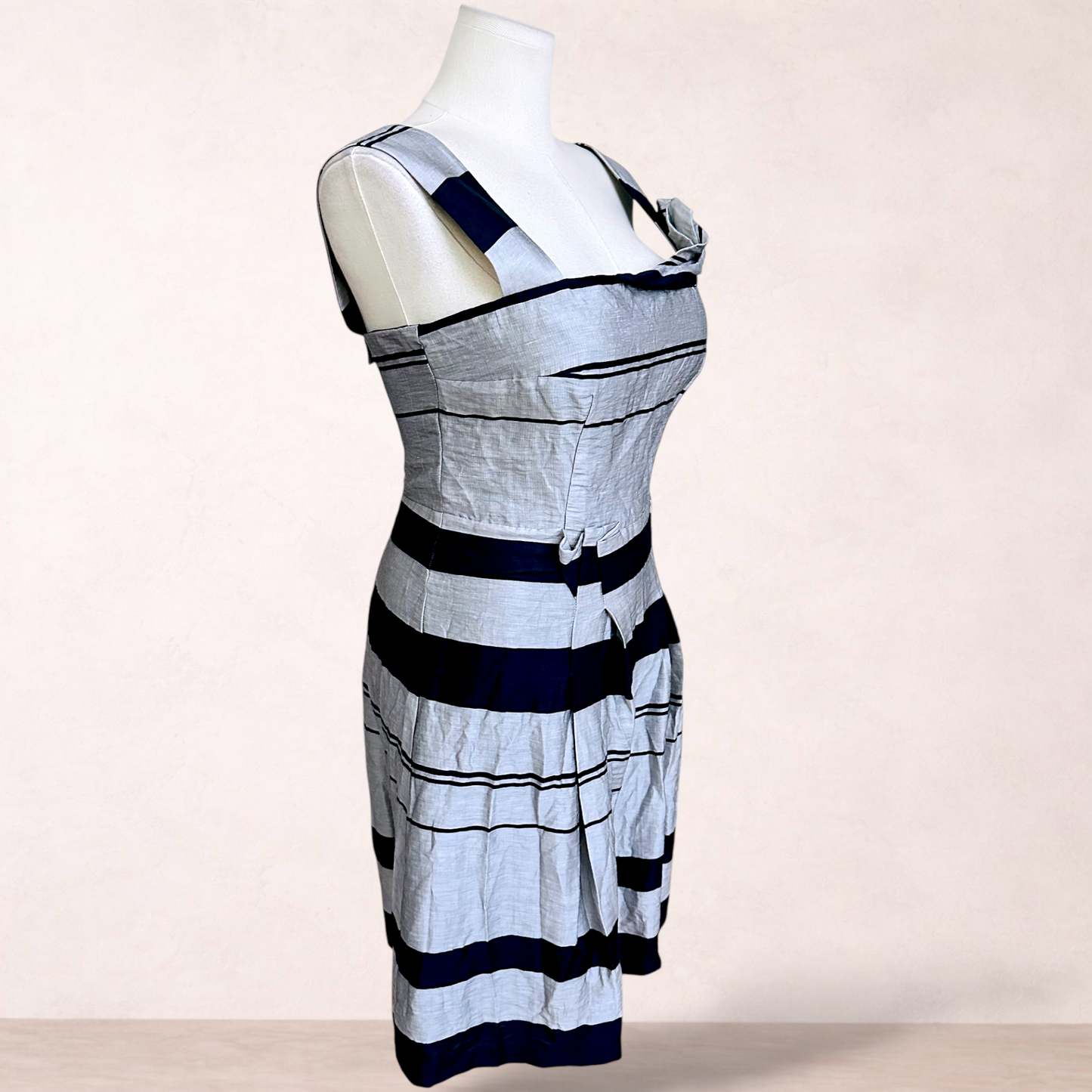 Veronika Maine Blue Grey Stripe Dress | Size 14