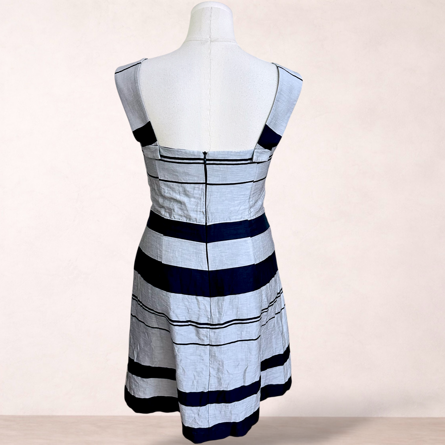 Veronika Maine Blue Grey Stripe Dress | Size 14