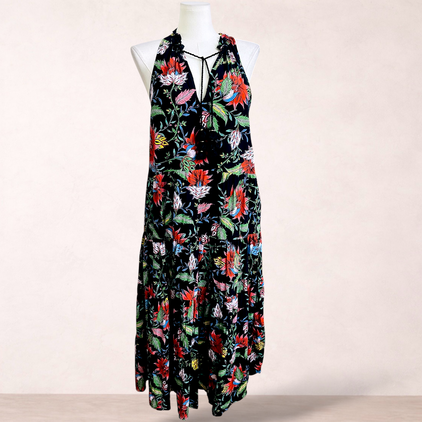 Sussan Black Floral Pocket Maxi Dress | Size 14