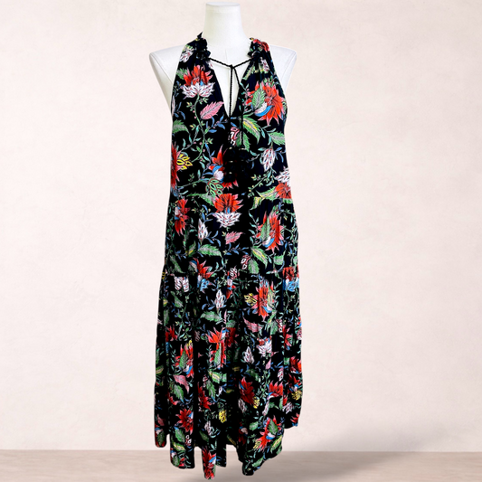 Sussan Black Floral Pocket Maxi Dress | Size 14