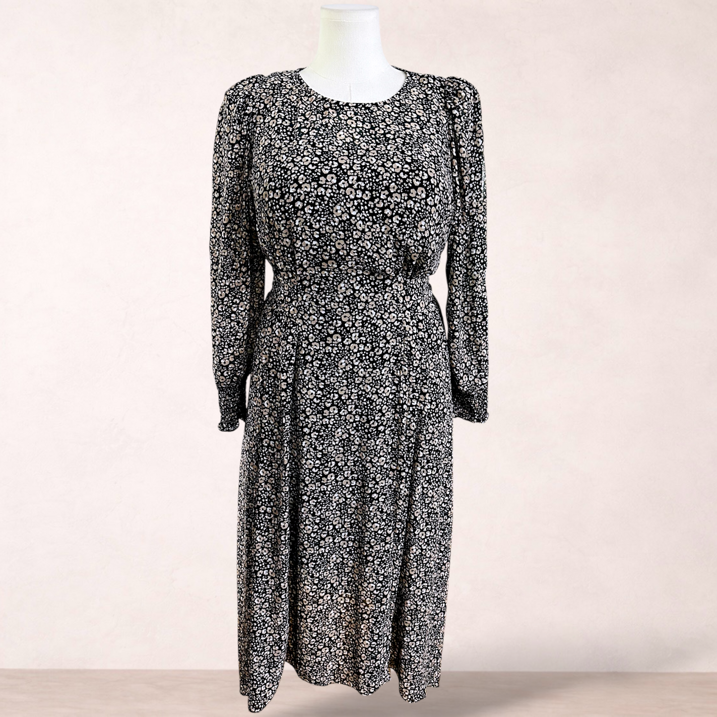 Piper Black Floral Boho Midi Dress | Size 14