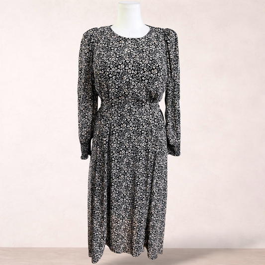 Piper Black Floral Boho Midi Dress | Size 14