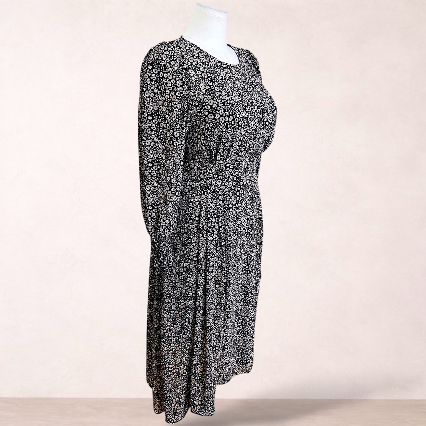 Piper Black Floral Boho Midi Dress | Size 14