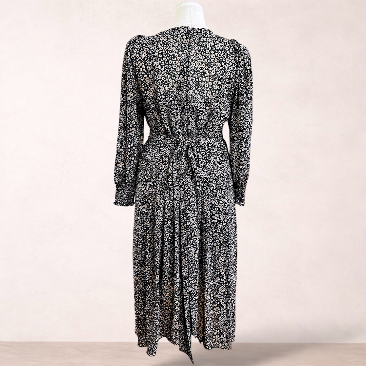 Piper Black Floral Boho Midi Dress | Size 14