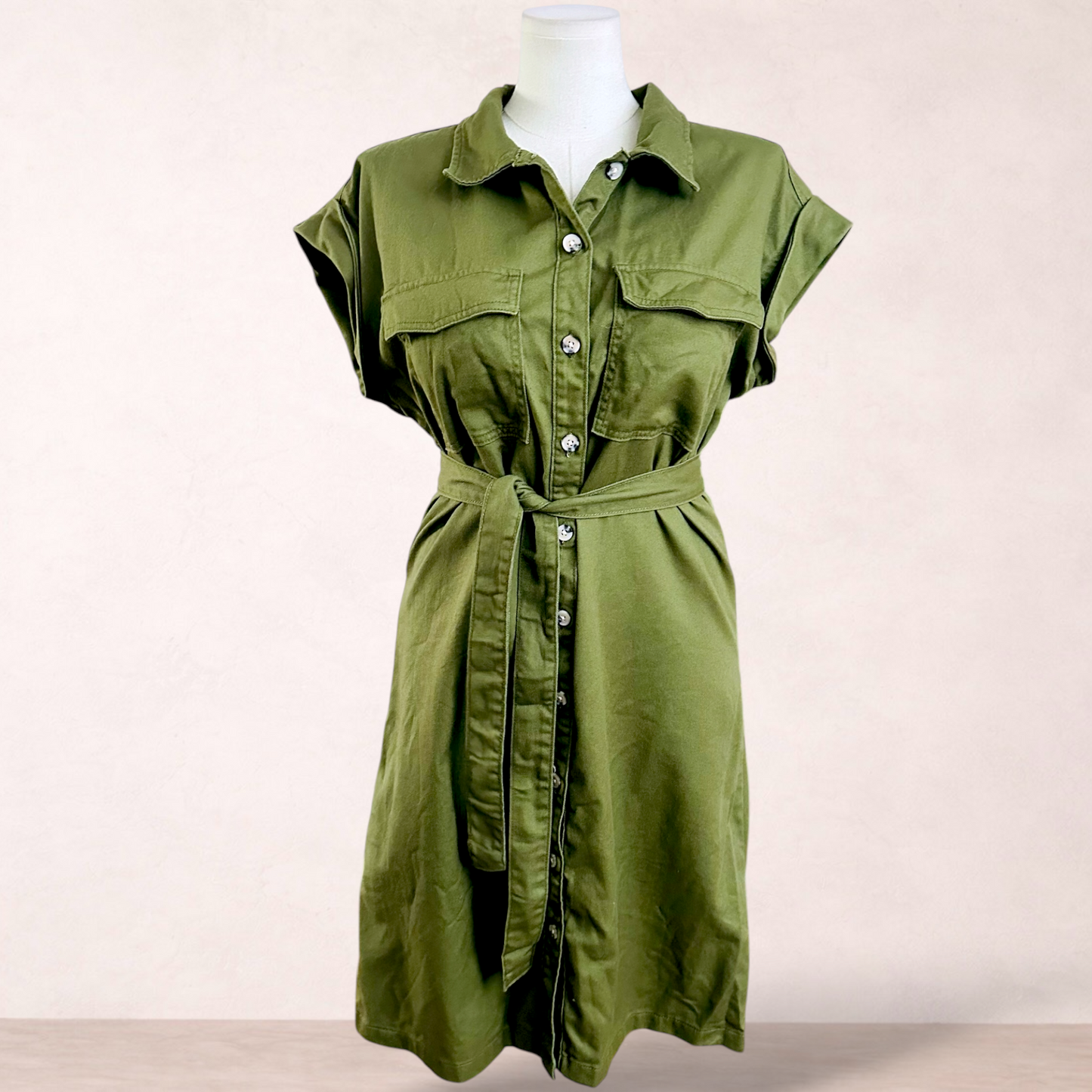 Avella Khaki Denim Look Shirt Dress | Plus Size 16