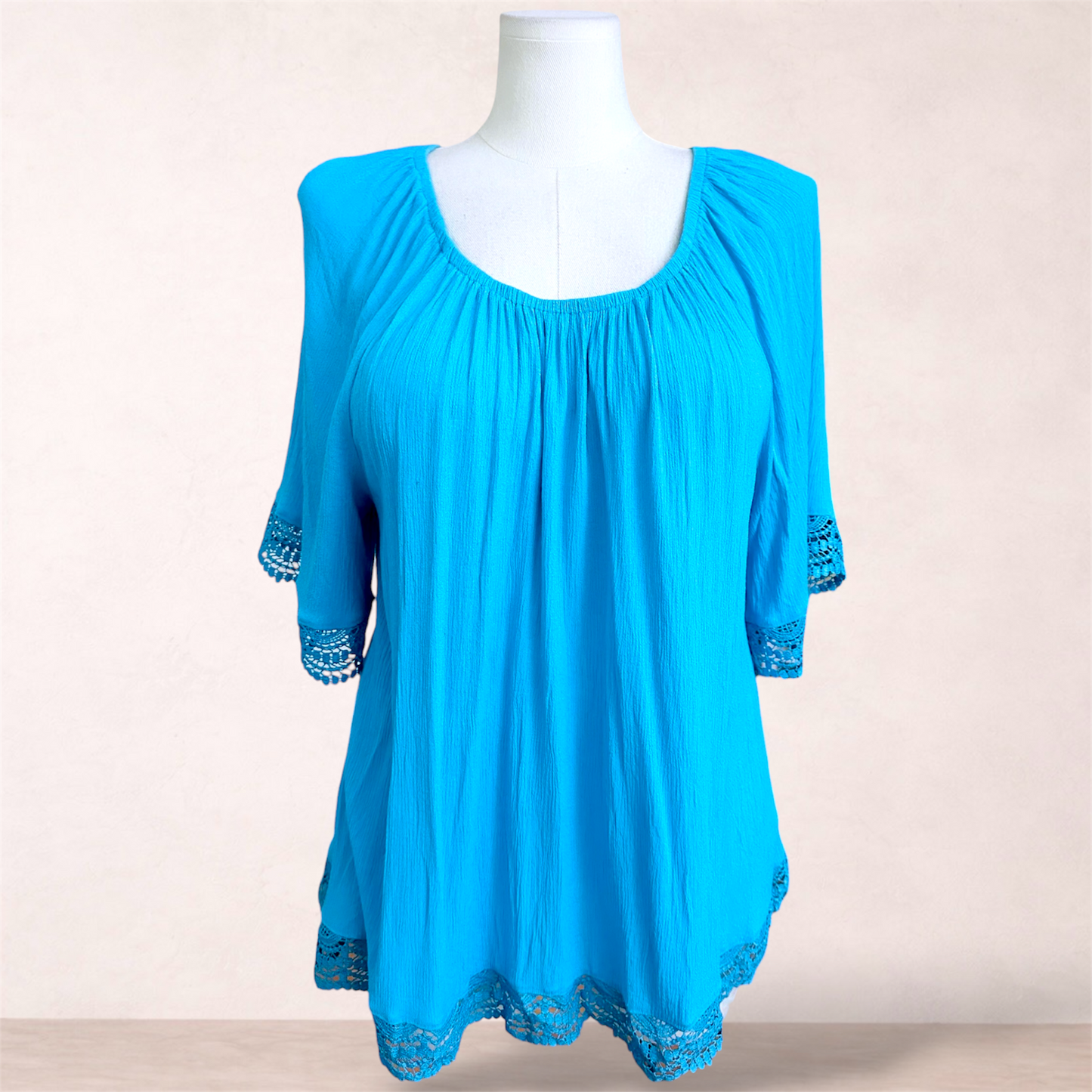 Beme Turquoise Lace Trim Top | Plus Size 20