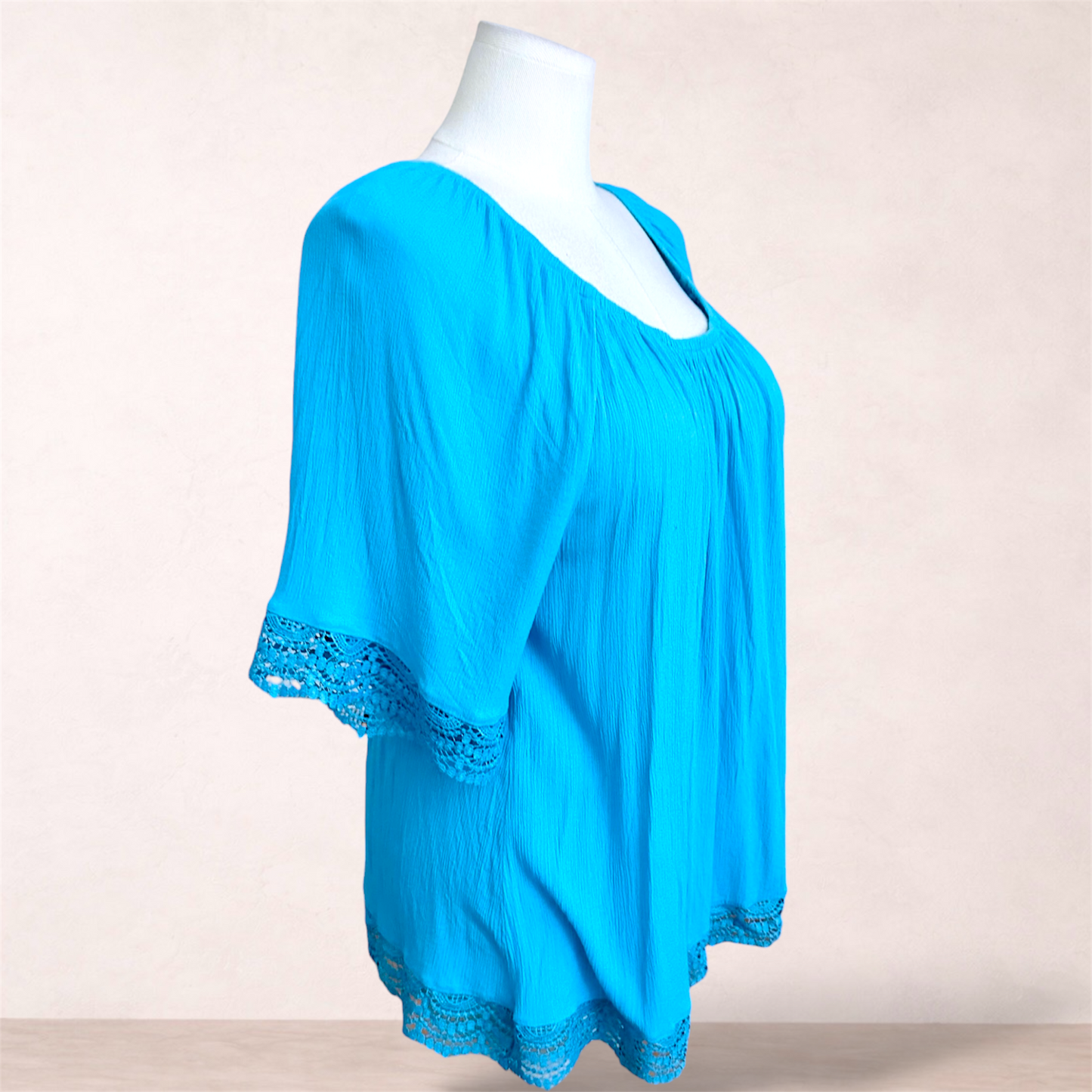 Beme Turquoise Lace Trim Top | Plus Size 20