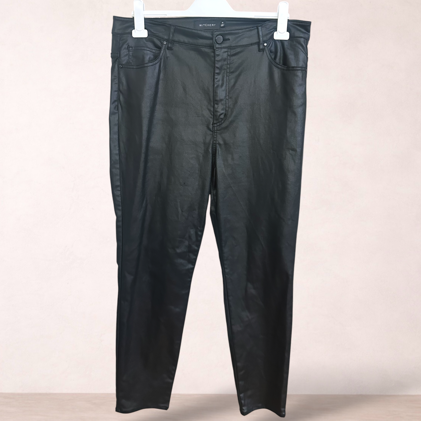 Witchery Black Wax Finish Pants | Size 16