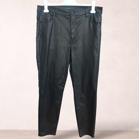 Witchery Black Wax Finish Pants | Size 16