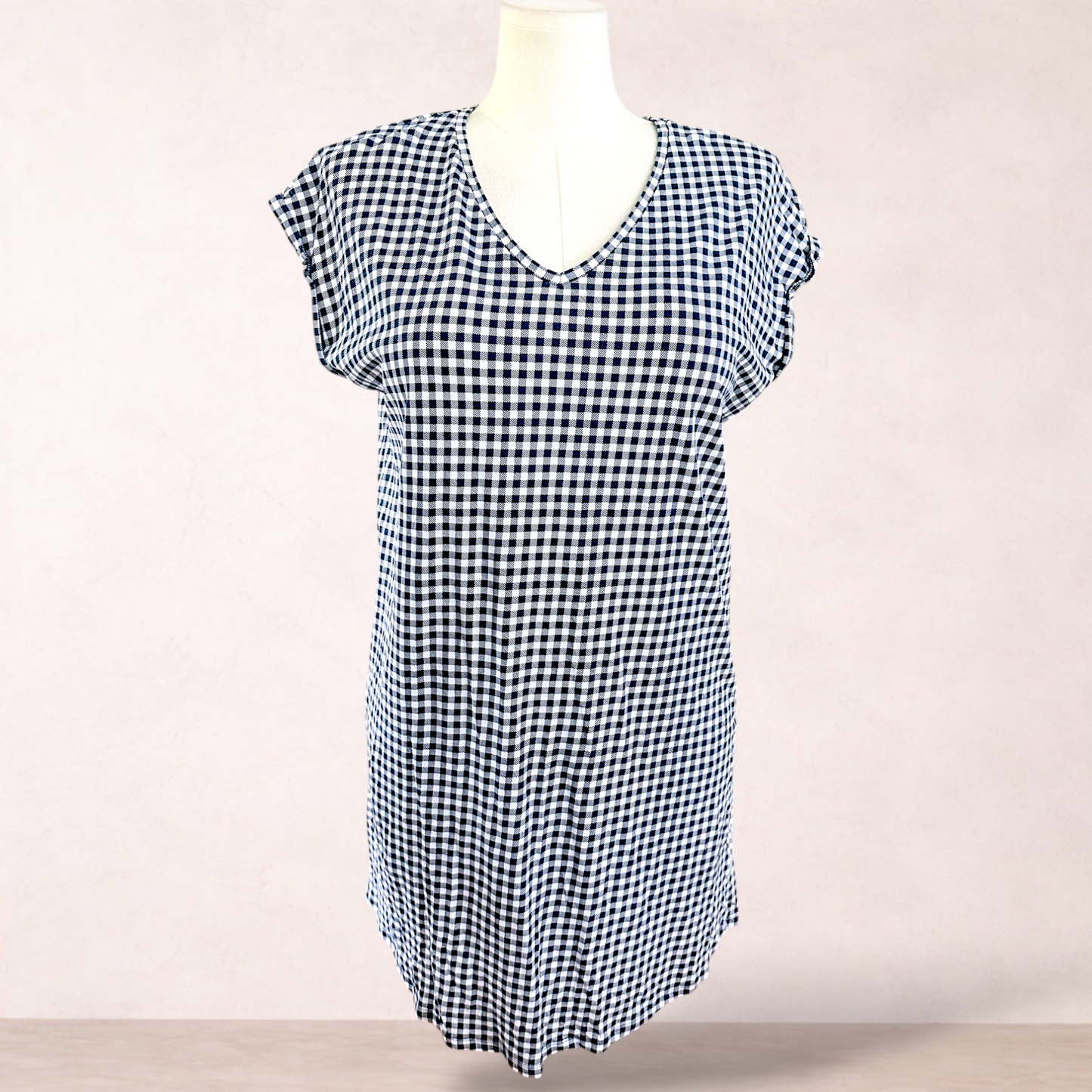 Sussan Navy & White Gingham Shift Dress | Size L/14