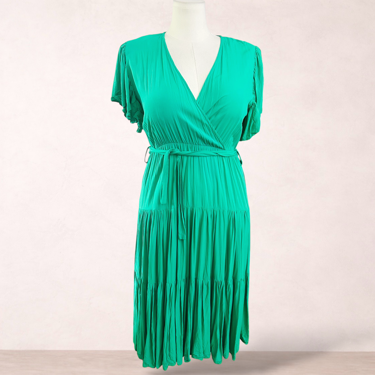 Label of Love Green Rayon Midi Dress | Size L/14