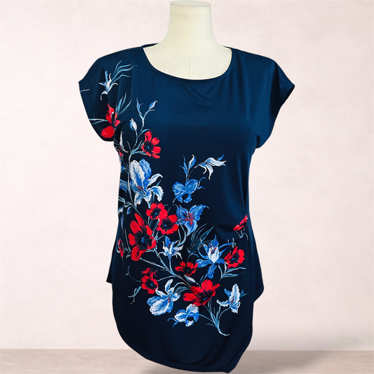 Miller Navy Blue Floral Tunic Top | Size 20