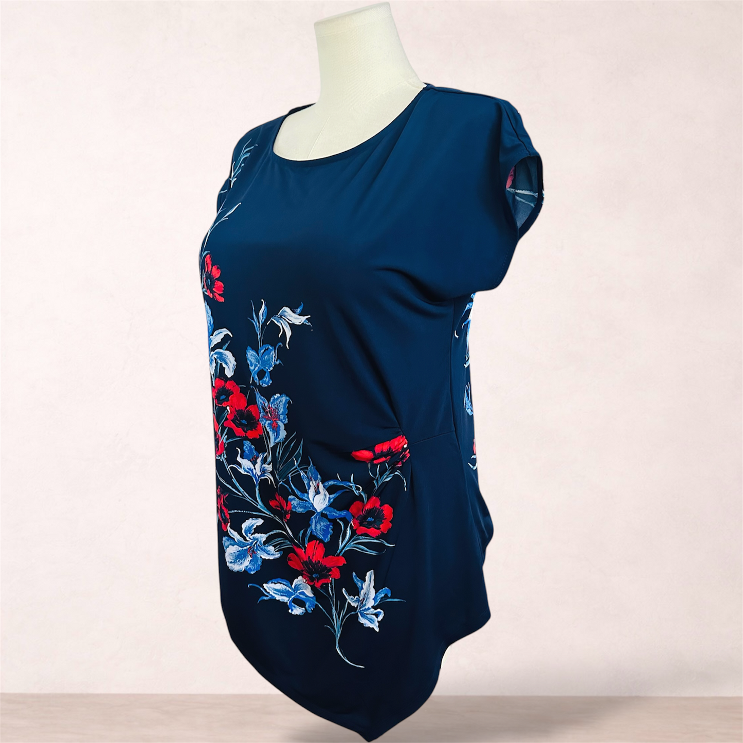 Miller Navy Blue Floral Tunic Top | Size 20