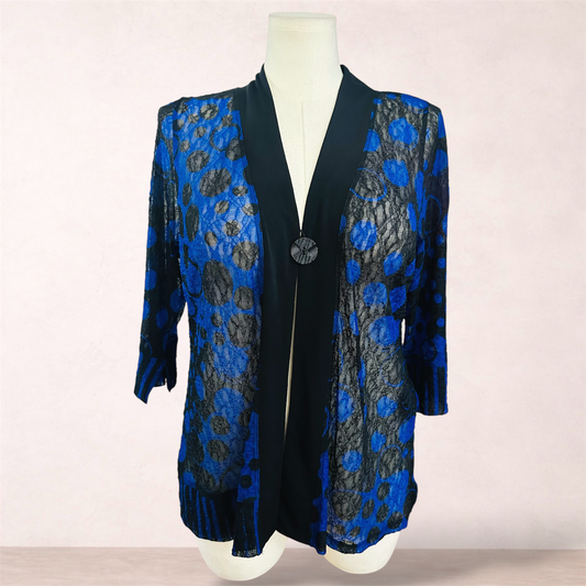 Taking Shape Black & Blue Print Mesh Cardigan | Plus Size XS/14