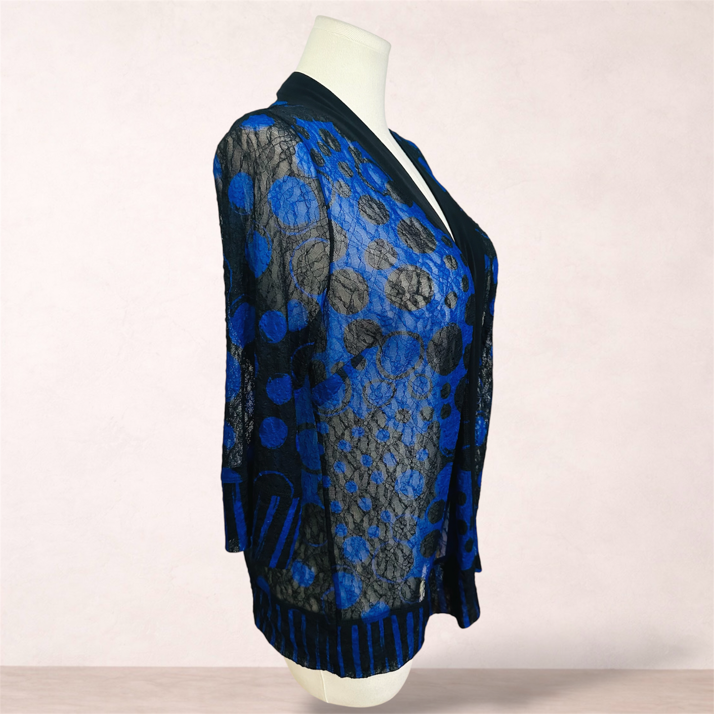 Taking Shape Black & Blue Print Mesh Cardigan | Plus Size XS/14