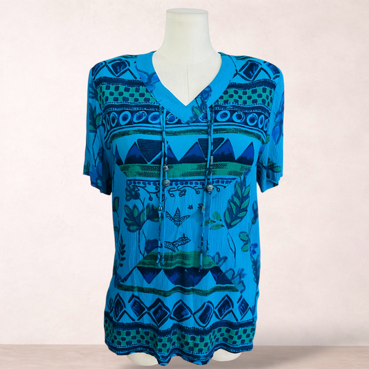 Dolina Australia Blue Boho Print Top | Size 16