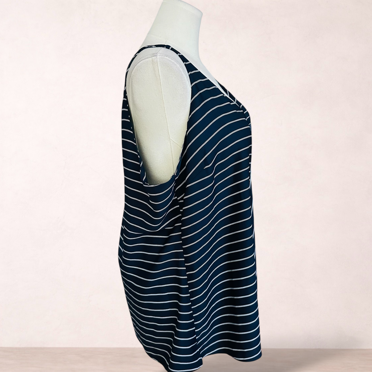 City Chic Navy Blue Pinstripe Cami Top | Plus Size XL/22