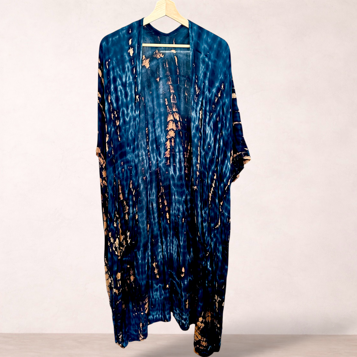 Free Size Blue Tie Dye Boho Cover Up Kaftan