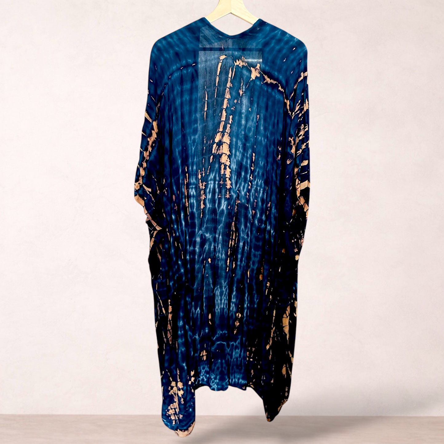 Free Size Blue Tie Dye Boho Cover Up Kaftan