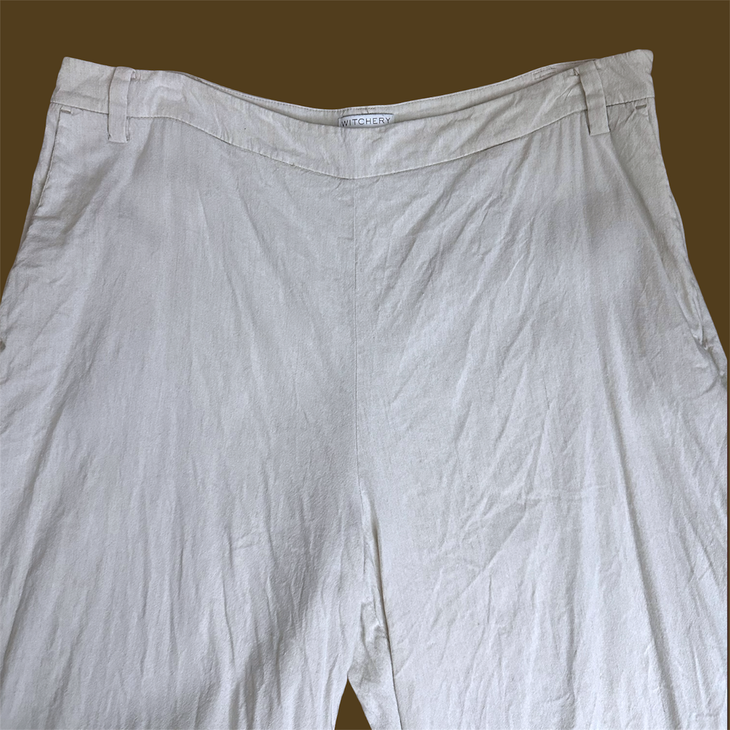 Witchery Beige Linen Blend Wide Leg Pants | Size 16