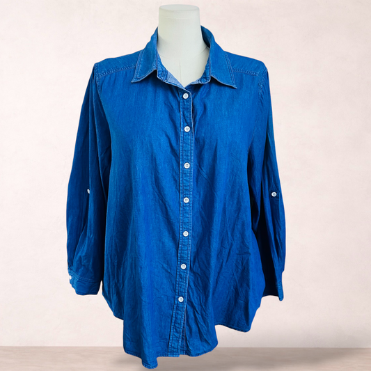 Curvaceous Blue 100% Cotton Shirt | Plus Size L 20/22