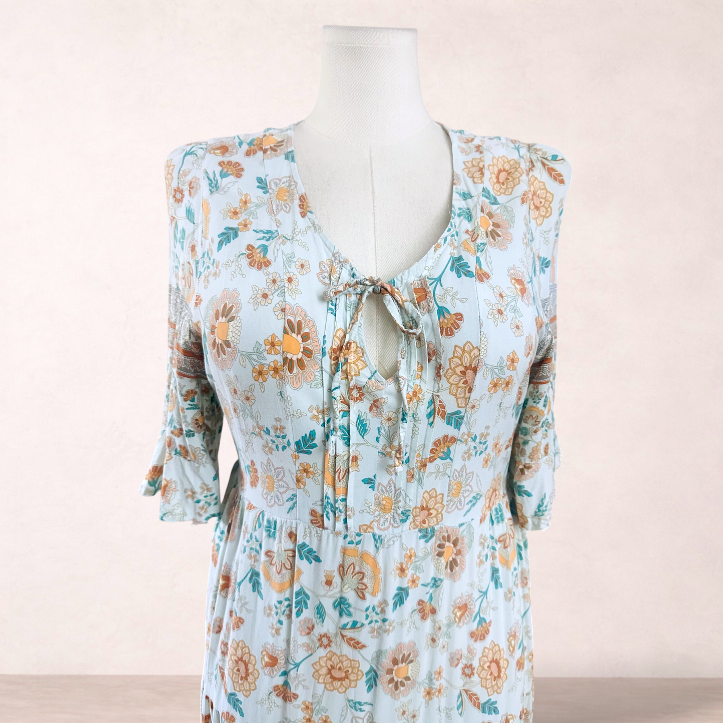 Silver Wishes Green Floral Boho Maxi Dress | Size 16